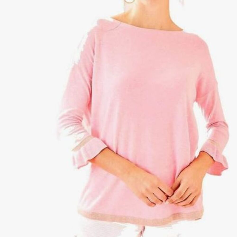 Lilly Pulitzer Charla Sweater Tint Pink Oversized Ruffle Arms M
